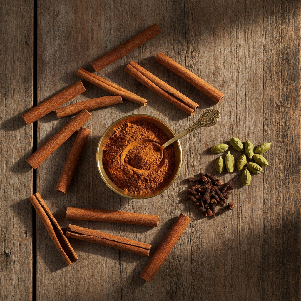 Whole cinnamon sticks (dalchini) and cinnamon powder for Indian cooking