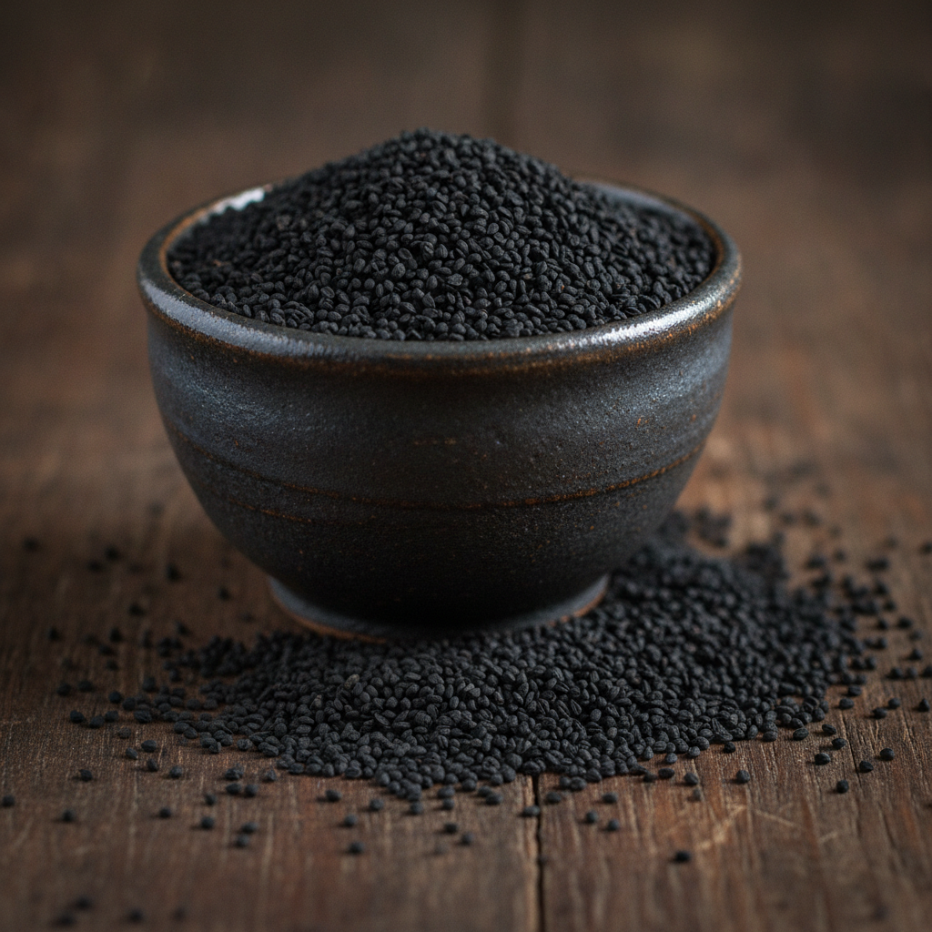 Bowl of black nigella seeds (kalonji)