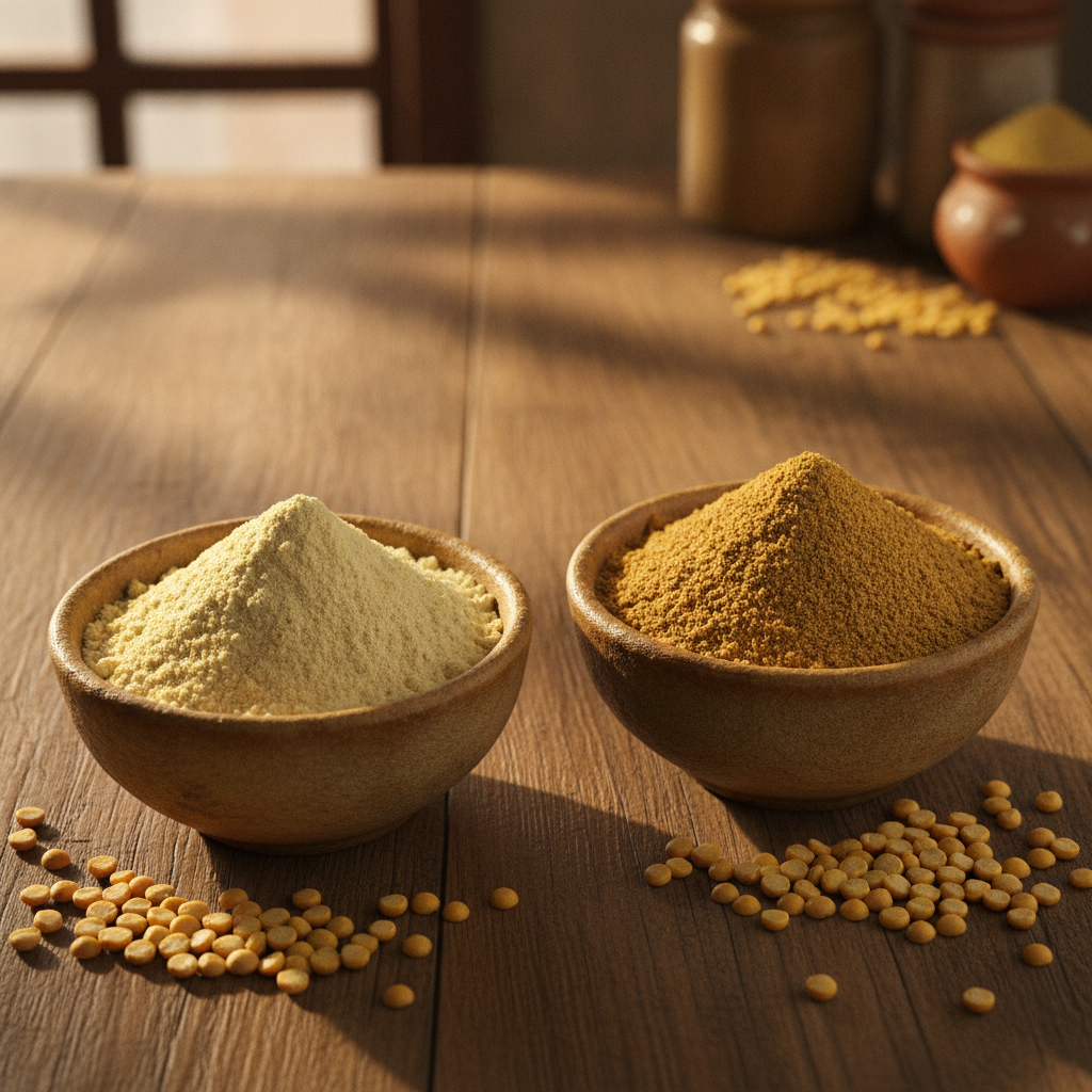 Sattu and besan gram flour side by side comparison, ODM Masala