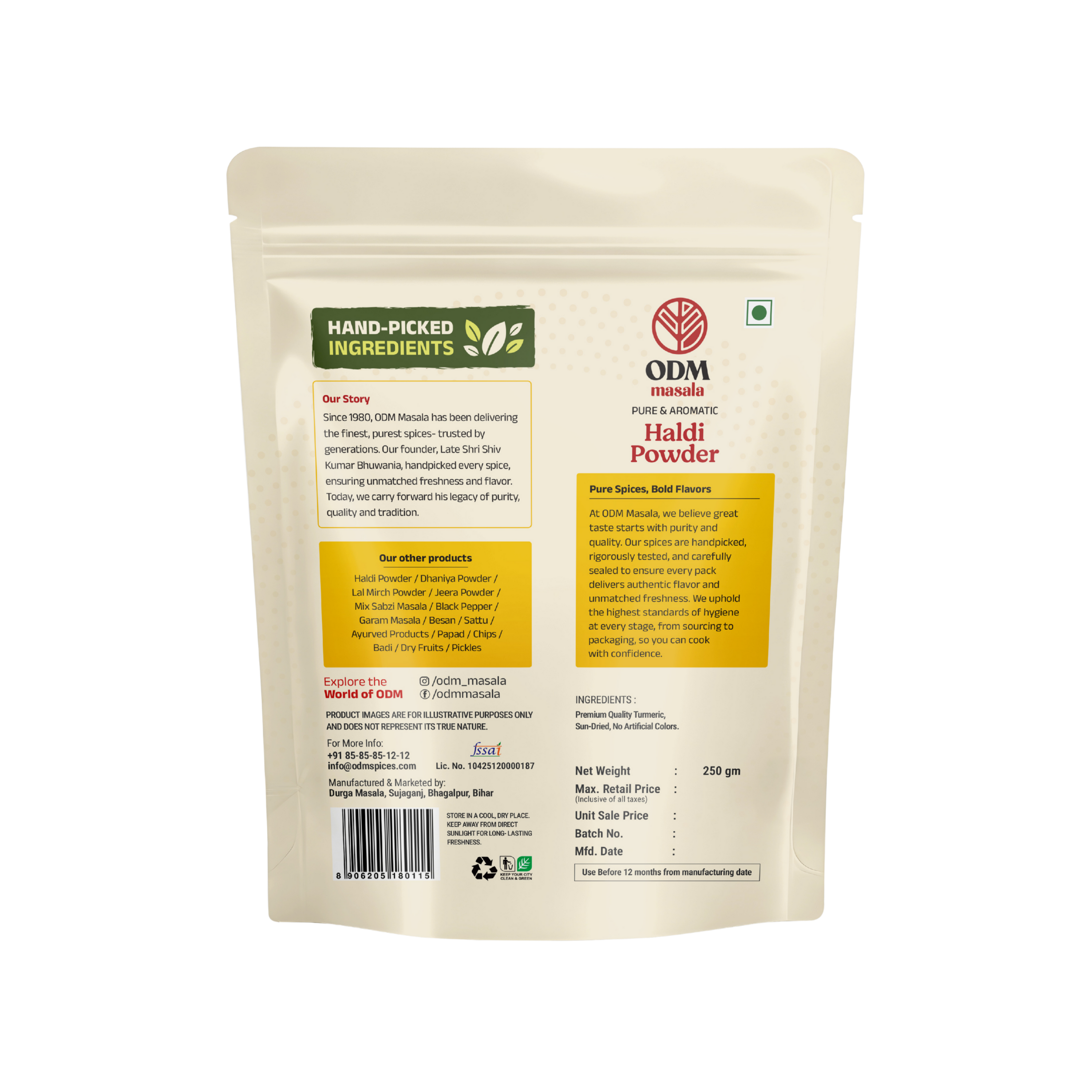 ODM Haldi Powder - pure turmeric, no added colour | Durga Masala