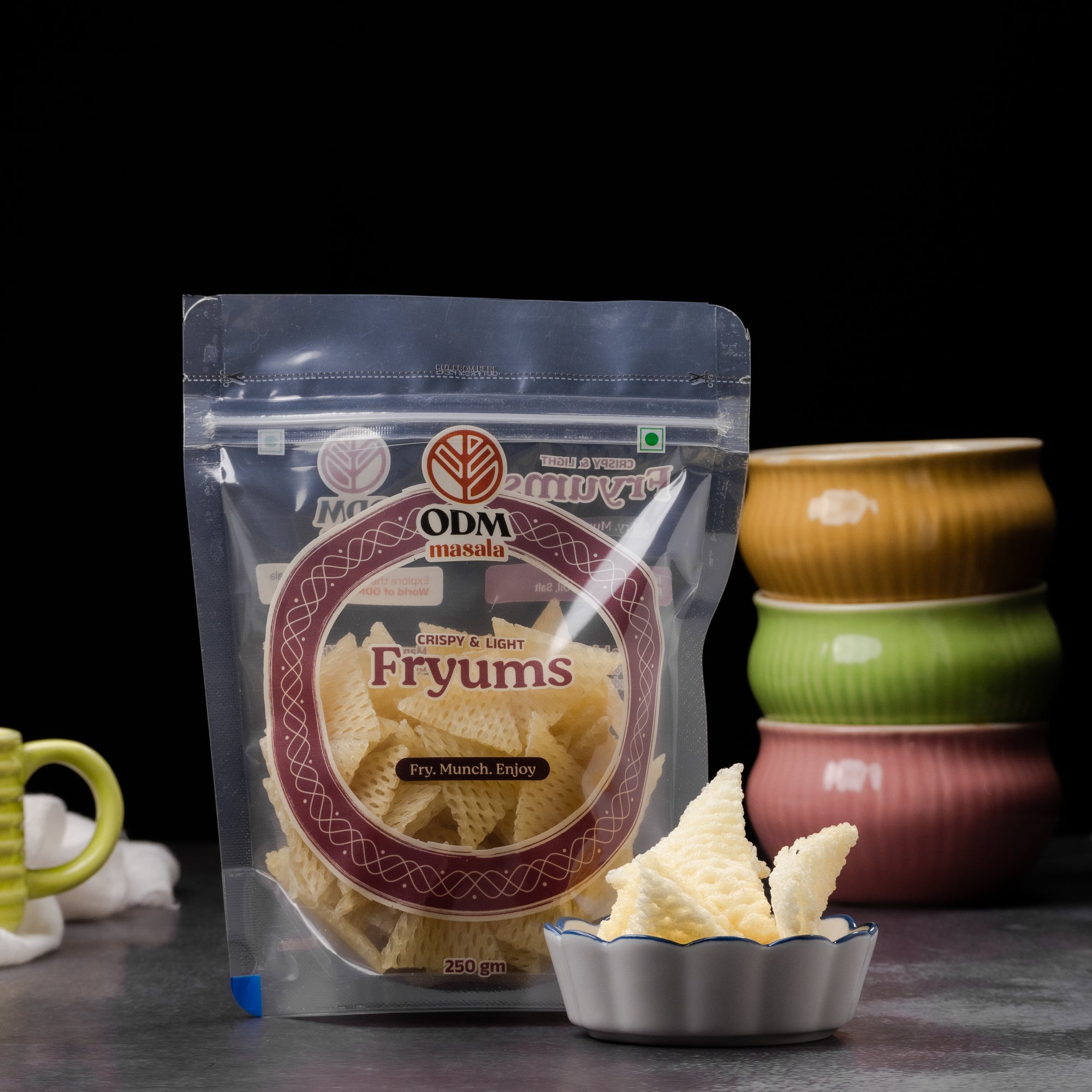 ODM Masala Fryums – ready-to-fry snack pellets pack