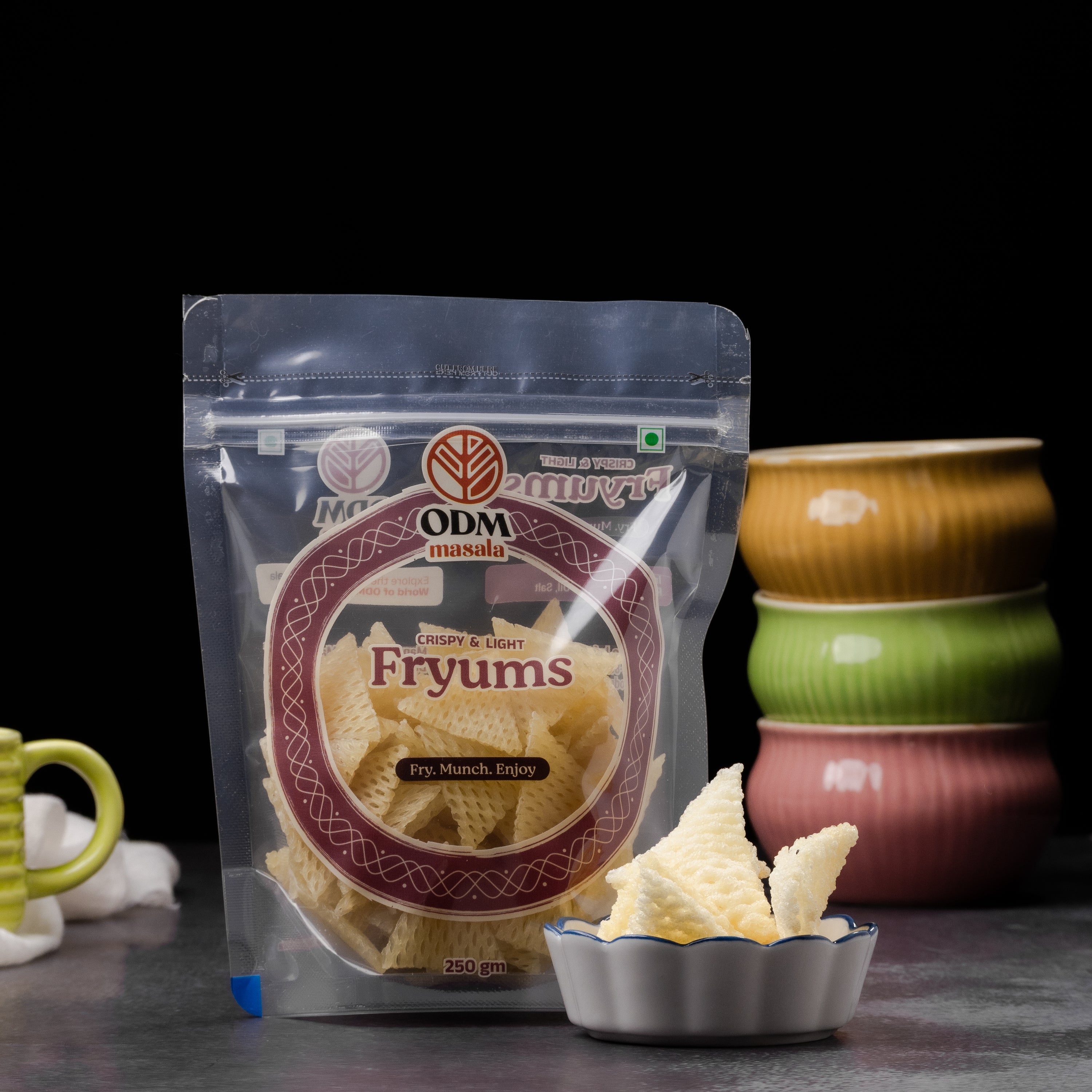 ODM Masala Fryums – ready-to-fry snack pellets pack