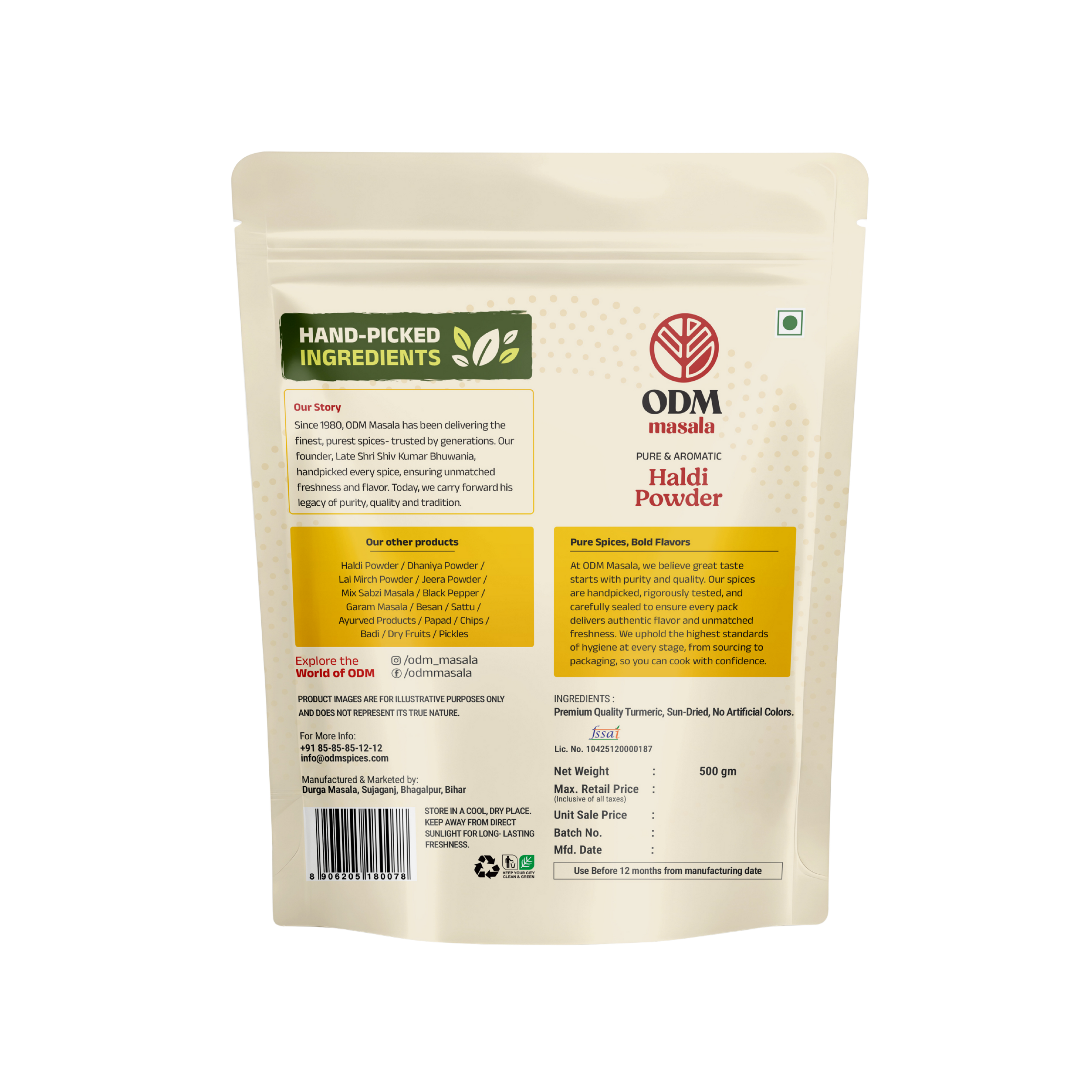 ODM Haldi Powder - pure turmeric, no added colour | Durga Masala